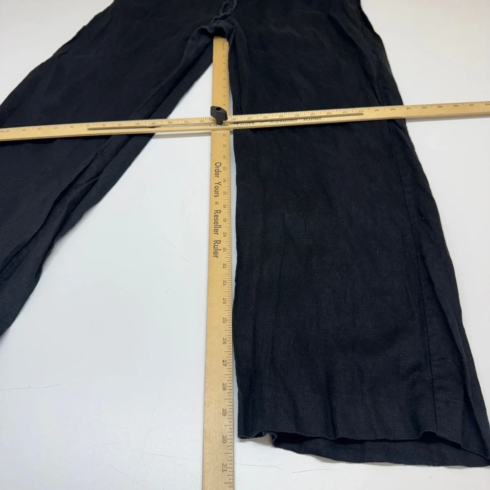 MNG Mango Pants Womens XXL Black Linen‎ Straight Leg Coastal Grandma Boho